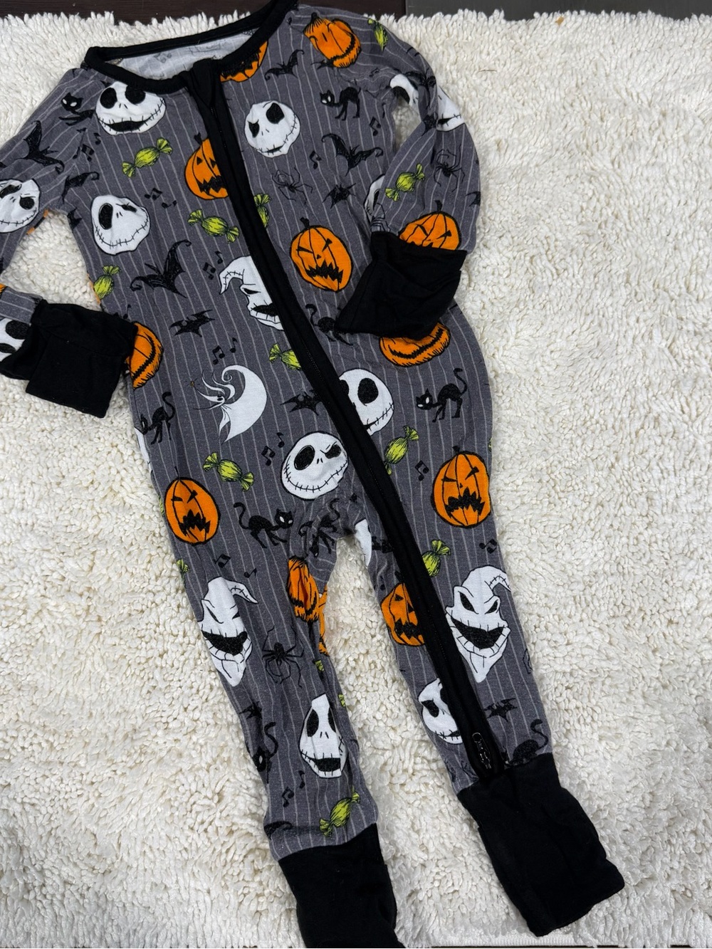 Little Sleepies Gray, Orange & Black Halloween Pumpkin Jack Skellington Footie